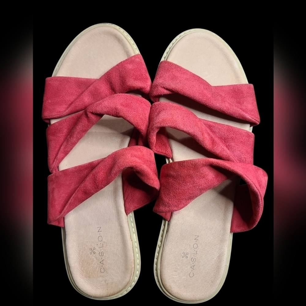 Caslon Red Sandals Slide-Style with Twisted Suede Leather Straps Size 7.5